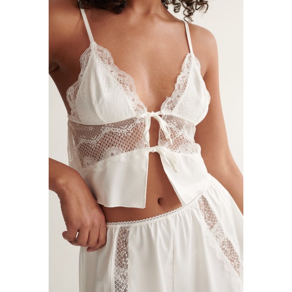 Kat The Label White Lace Camisole Top Adjustable Straps Front Tie m Large